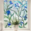 Coavas Stained Glass Window Film Privacy Static Cling - UV & Heat Blocking Floral Design for Bathroom, Front Door - No Glue Reusable Window Cover, Purple, 35.4" x 78.7" (Blue)