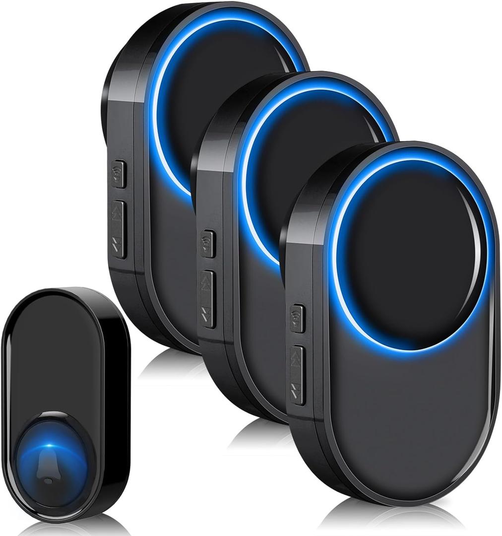 Wireless Doorbell with 3 Receivers 1 Button, PHYSEN Door Bell Ringer Wireless - 1300 Ft Range, 58 Melodies, 5 Volume Levels, LED Flash - Waterproof Wireless Doorbells for Home Classroom