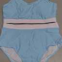 Womens High Waisted Bikini Sets Sporty Crop Top Color Block Swimwear Bandeau Scoop Neck Vintage Two Piece Bathing Suits (Medium, Light Blue)