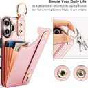 Folosu for iPhone 16 Wallet Case with Card Holder, Hand Wrist Strap Loop Holder Kickstand, RFID Blocking Finger Grip Ring PU Leather Double Buttons Shockproof Cover 6.1" Rose Gold