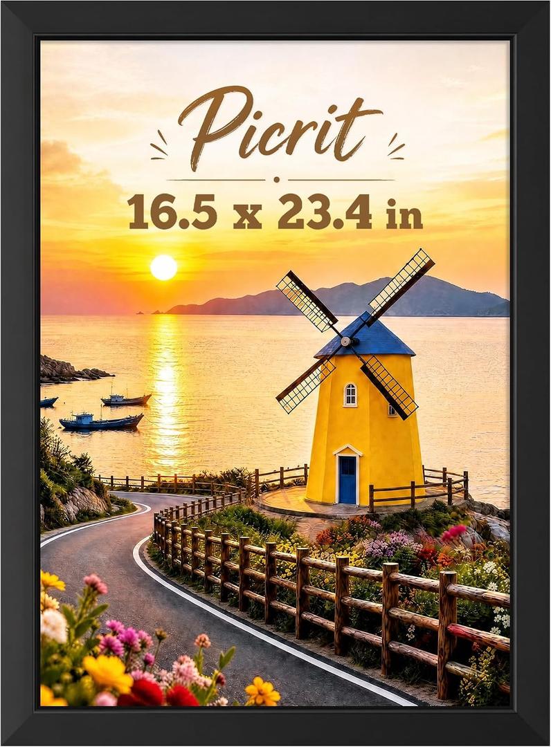 Picrit A2 Poster Frame, Picture Frame for Wall Mounting, Black