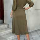 Dokotoo Womens Dresses Lace V-Neck Half Sleeve Belted Empire Waist Casual Dress A-Line Hem Summer Midi Dress with Pockets (S)