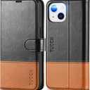 TUCCH Wallet Case for iPhone 13, [RFID Blocking] [3 Card Slots] TPU Interior Protective Case, Magnetic Folio Shockproof PU Leather Stand Flip Cover Compatible with iPhone 13 6.1 5G, Black & Brown