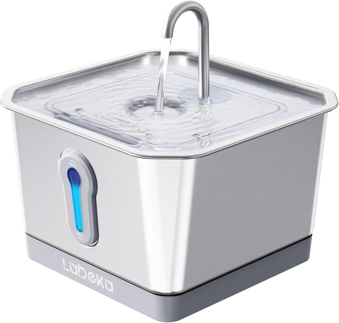 Wireless Cat Water Fountain Stainless Steel, 135oz/4.0L Battery Operated Cat Fountain with Radar Sensor and Base, Automatic Pet Water Fountain, Easy Clean for Cats Dogs Multiple Pets