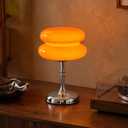 Cordless Mushroom Lamp, Rechargeable Glass Table Lamp, Touch Dimming-Orange