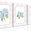 Blue Hydrangea Wall Art Set of 3, Preppy Blue Hydrangea Canvas Prints Poster Picture, Floral Aesthetic Wall Decor for Teen Girls Bedroom Dorm Apartment 16x24 Inch Framed