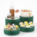 HeiMma 4 Pack Buffet Risers, Foldable Accordion Food Display Risers with Acrylic Disc, Dessert Table Display Set, Cardboard Paper Cupcake Cake Stand for Party Cylinder Stands for Parties Drink Collectibles Jewelry Figures, Multi-height, Green