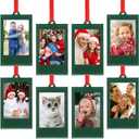 UNIQOOO 8 Pcs Christmas Instax Green Acrylic Picture Frames 8.6 * 5.4cm Polaroid Picture Ornaments, Blank Double-Sided Picture Frames for Polaroid Film, Hanging Photo Ornaments for Xmas Tree (8Pcs 3.4*2.1 inch)