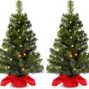 Jenaai 2 Pack Lighted Artificial Mini Christmas Tree 24 Inch Tabletop Christmas Tree with 50 LED Lights, Battery Operated Small Xmas Decoration Home Decor Outdoor Indoor
