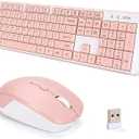 Wireless Keyboard and Mouse Combo, Pale White Pink 2.4 USB Wireless Connection, Cute Pink Wireless Keyboard Mouse Set for PC/Laptop/Mac/Computer