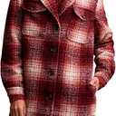 Tribal Women's Boucle Plaid Jacket Flap-Top Patch Chest Pockets with Notch Collar, Port Wine, M 