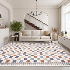 GarveeHome 10x13 Area Rug for Large Living Room Modern Colorful Checkered Throw Rug for Luxury Bedroom Contemporary Premium Floor Carpets Machine Washable Non-Slip Low Pile for Classroom Playroom