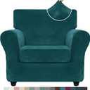 ZNSAYOTX Luxury Velvet Chair Slipcovers with Arms 2 Piece Stretch Chair Covers for Living Room Soft Armchair Slipcover Anti Slip Dog Pet Friendly Furniture Protector (Deep Teal),30"-47"(1 Cushion)