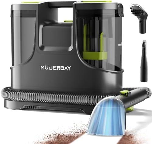 Carpet Cleaner, MUJERBAY 15Kpa Portable Spot and Stain Cleaner Machine, Easy Move with Handle, 1.5-inch Deep Cleaning Shampooer for Couch, Stairs, Car and Pet Messes. Green
