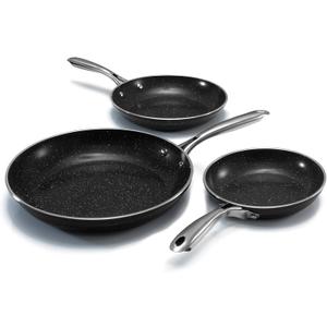 Granitestone Ceramic Nonstick Frying Pan Set 3pc 8/10/12 inch, Non Toxic Skillet, PFAS & PFOA Free Cookware Set, Induction Compatible Egg Pan, Oven Safe to 500F, Dishwasher Safe - Black