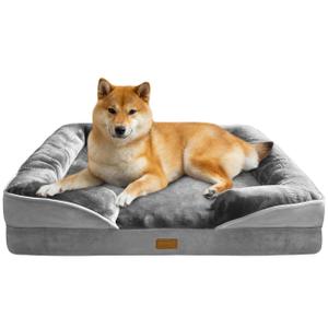 Spotted Play Orthopedic Dog Bed with Sides - Dog Sofa Beds for Large Dogs, Supportive Foam Pet Couch Bed with Washable Removable Cover, Waterproof Lining and Non-Slip Bottom, Grey - L