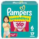Pampers Diapers - Swaddlers 360° - Size 6, 17 Count, up to 100% Leakproof Comfy Dry Fit, Designed for Easy Changes, Pull On Baby Diaper Pack of 2