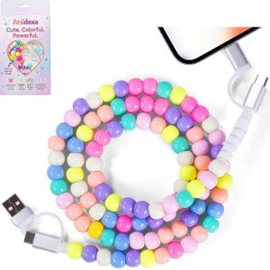 4-in-1 Beaded Charging Cable, Metal Design, Nicely Packed, 60W Fast Charging, MFi Certified, Cute Colorful Cable, Gift for Girls, Compatible with iPhone, iPad, AirPods, Galaxy, and More (3.3FT, Pastel Rainbow Macaron)