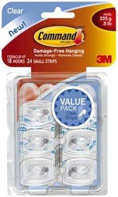 3M 17006CLR-18ES Clear Hooks w/Adhesive Strips, 18-Hook Pack