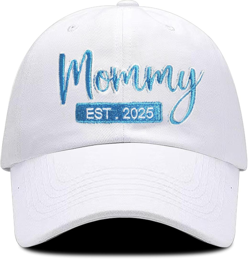 Mommy Est 2025 Hat for Women, New Mom Gifts, Frist, Embroidered Mama Cap for Women, Gift for New Moms. White Mommy Hat