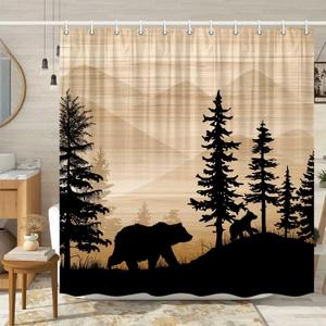 Viajar Bear Shower Curtain Rustic Woodland Cabin Country Forest Shower Curtain Wildlife Animal Bear Bathroom Decor 72x72inch Polyester Fabric, Brown (Black)