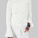 BTFBM Women's Long Sleeve Shirts 2025 Fall Fashion Going Out Tops Casual Crewneck Slim Fit Hollow Out Basic T-Shirt (White, L)