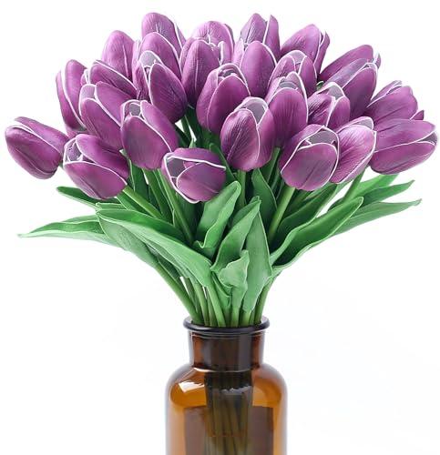 SITUMEIZI 15pcs Purple Tulips Fake Artificial Flowers Real Touch 14" PU Flower for Home Decor Spring Easter Wedding Bouquet Decorations Floral Arrangements#