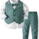 Kimocat Baby Boys Gentleman Bowtie Formal Outfit Suits Tuxedo Vest Wedding Party Suit (3T, Green)