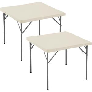 Square Fitted Tablecloth 34x34 Inch-2 Pack Cream Elastic Spandex Table Cover-Small Stretch Card Folding Table Cloths Topper Cap for Kitchen Dining Picnic Patio Outdoor Party Tables