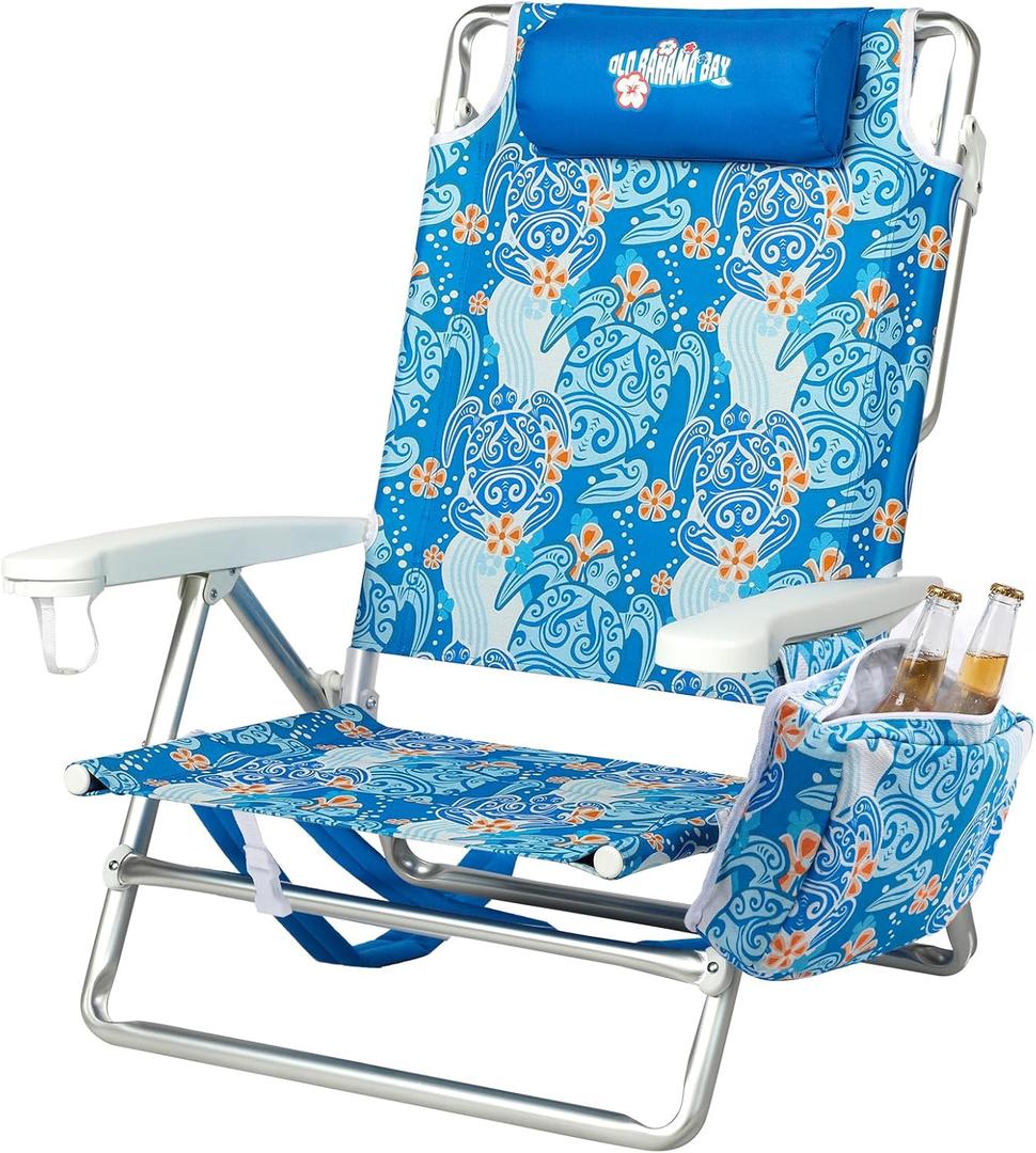 Backpack Beach Chair, Aluminum Lightweight Reclining 5-Position Lounge Chair for Adults Heavy Duty Support 400 LBS Portable Folding with Cooler Bag Camping Chair for Sand Outdoor