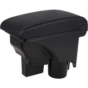 Car Armrest Box for Volkswagen VW Golf Hatchback 2010-2012 / Jetta 2007~2012 Accessories Center Console Organizer Arm Rest Double Layer Storage Space with 3 Charging USB Ports (Black stitching)