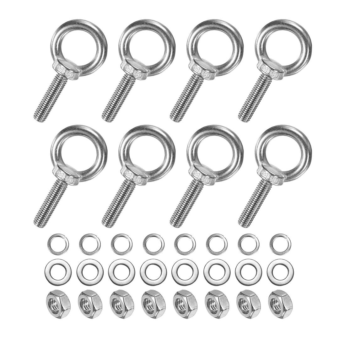 M METERXITY 8-Sets Stainless Eyebolt M10x40mm Shoulder Lifting Eye Bolt with Nuts Washers Male Screw Thread Ring Shoulder Eye Bolts Length 1.57 Inch for Suspending/Fastening