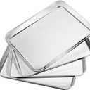 Baking Sheets Set of 5, Bastwe Stainless Steel Baking Pan Tray Cookie Sheet, Size 10 x 8 x 1 inch, Non-Toxic & Healthy, Rust Free & Easy Clean