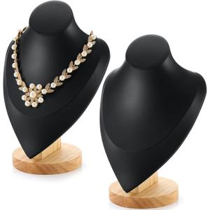 Juexica Necklace Display Stand Bamboo Jewelry Bust for Vendors Necklace Mannequin Holder for Selling Home Trade Organizer(Black, 9.2 * 6.1 Inch)