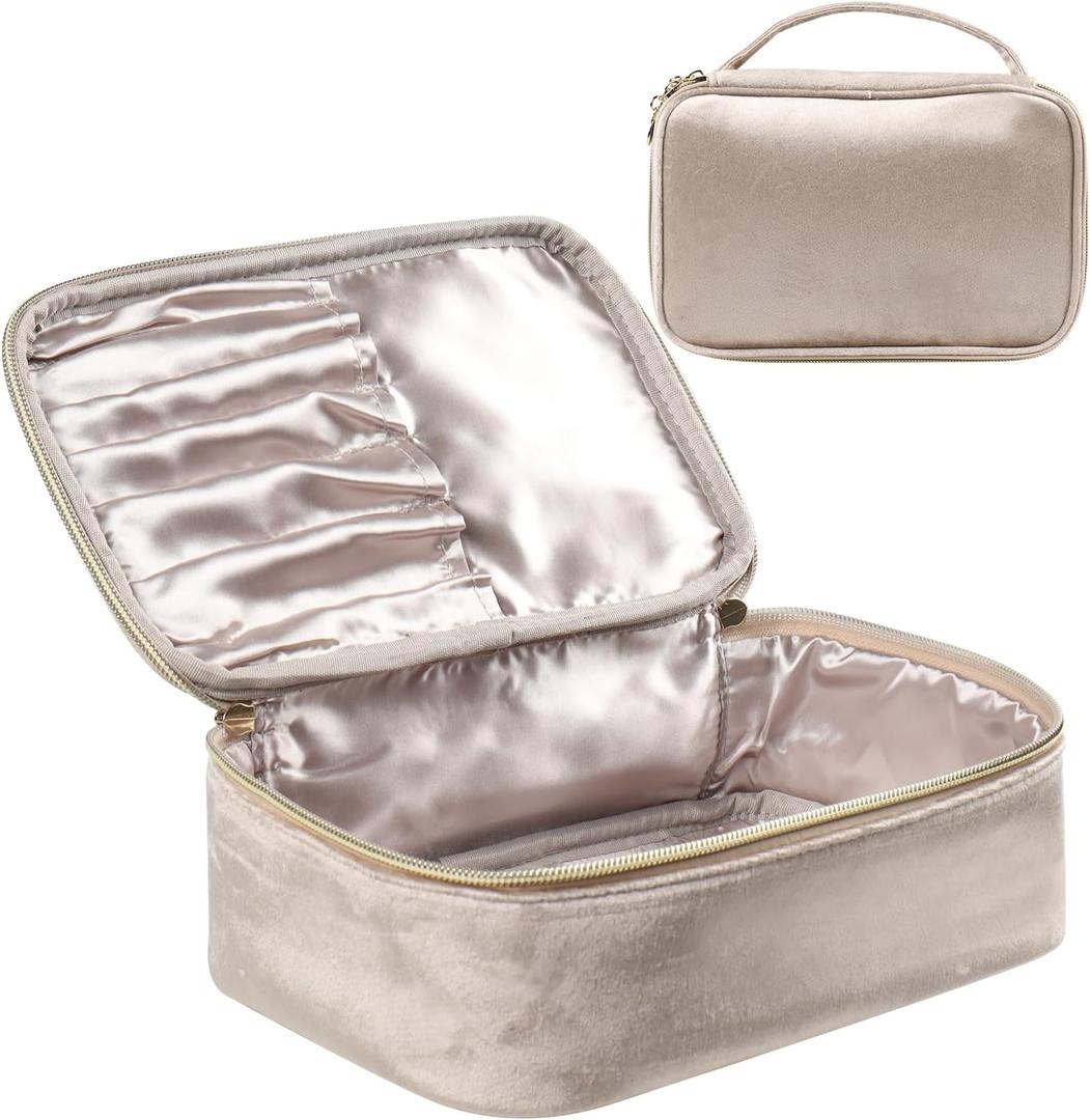 2 x VEELAM Makeup Bag for Cosmetics Organizer, Large Capacity Zipper Make Up Bag with Handle for Travel, Beige