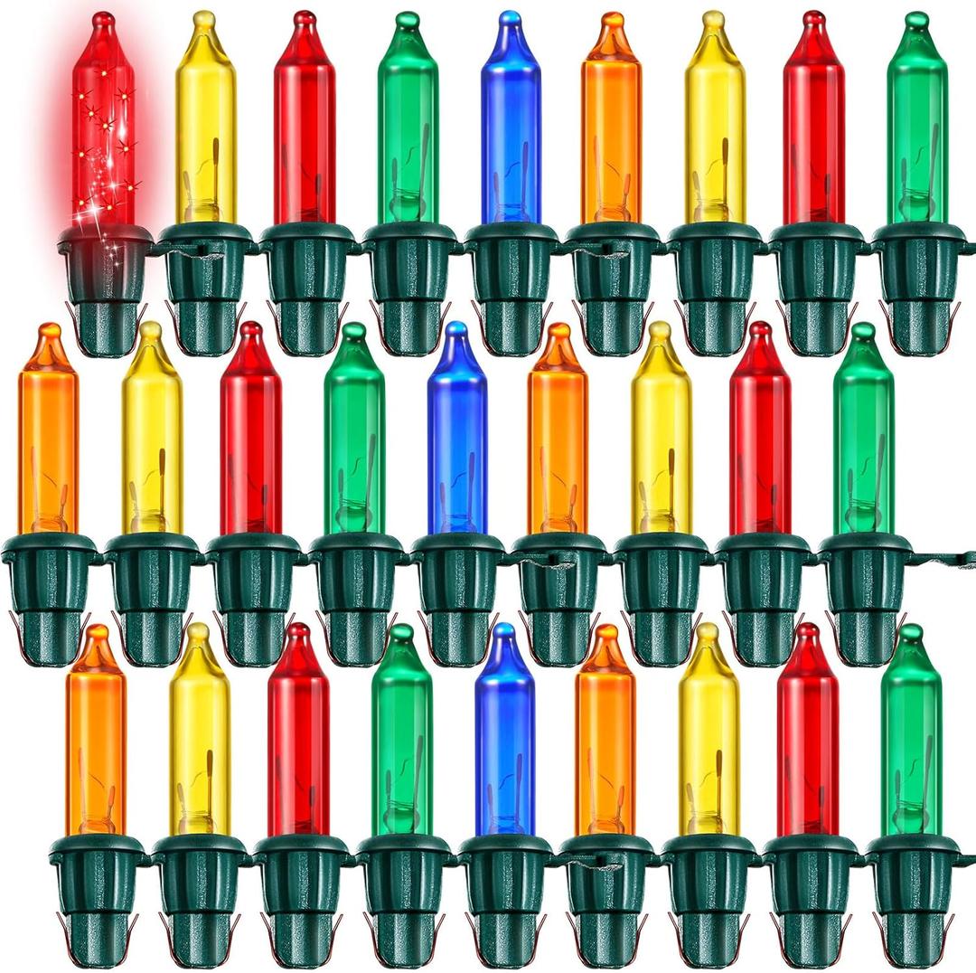 Mudder 240 Pcs Christmas Replacement Mini Light Bulbs with Green Base Christmas Tree Incandescent Wire String Lights Replacement Bulbs for Xmas Indoor Outdoor Decoration(Multicolor,6v X 0.08a)
