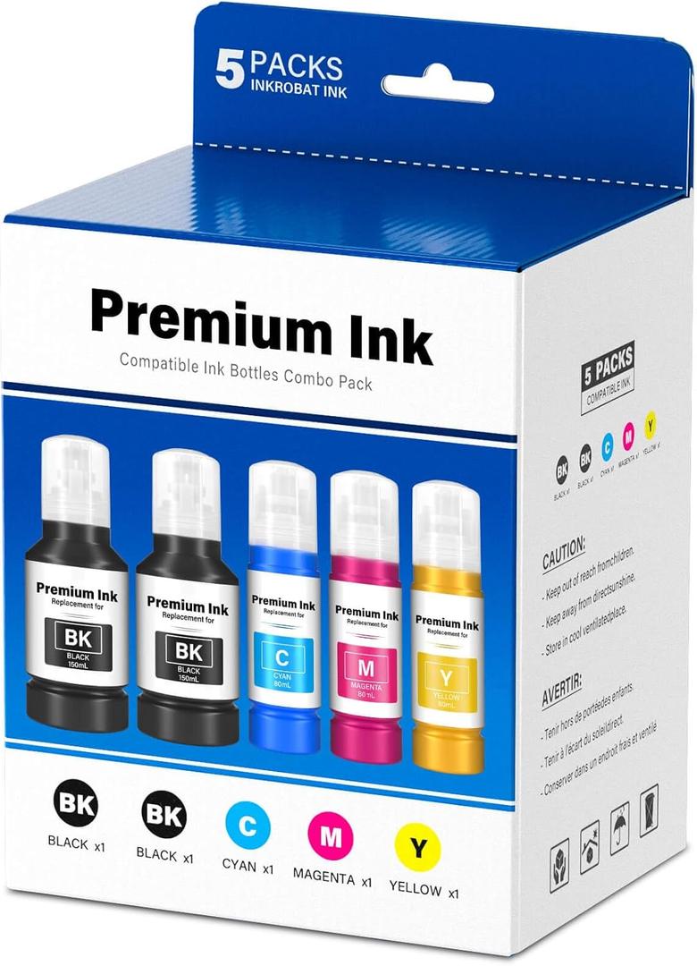 Compatible for T502 Ink Refill Bottles (NotSublimation) Compatible for Epson Eco Tank ET-3850 ET-2850 ET-3760 ET-2760 ET-15000 ET-4850 ET-4760 ET-3830 ET-2980 ET-4750 ET-3950 ET-4950 Printer (5-Packs)