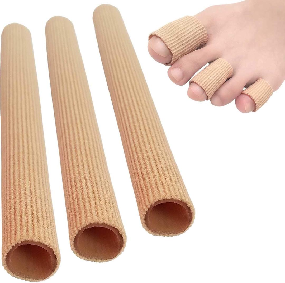Chiroplax Toe Tubes Sleeves Protectors Cushions Fabric & Gel Lining Finger Toe Separator Tubing for Bunion Hammer Toe Callus Corn Blister (3 Pack, Large)