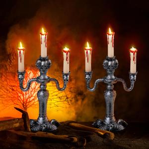 JOYIN 2 Pcs Skull Candelabra Halloween Decorations Indoor LED Lights Flameless Candles Holder, Scary Haunted House Mansion Decor for Table Home Party JOYIN 2 Pcs Skull Candelabra Halloween Decorations Indoor LED Lights Flameless Candles Holder, Scary Haunted House Mansion Decor for Table Home Party