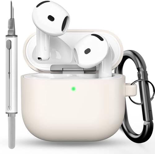 DamonLight Case for AirPods 4 Case Triple-Layer Hard Cover Shock-Proof Protective Silicone Case with Keychain on & Stickers for Apple Airpods 4th Generation 2024 Released (Starlight), Pack of
