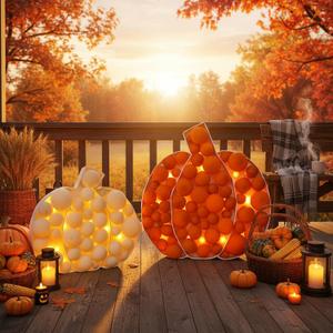 Burbell 2 Set Thanksgiving Large Pumpkin Decoration Marquee Light up Fall Pumpkin Mosaic Balloon Frame 3ft and 2ft Marquee Frame Pre-Cut Cardboard Light for Halloween Thanksgiving Home Indoor Outdoor