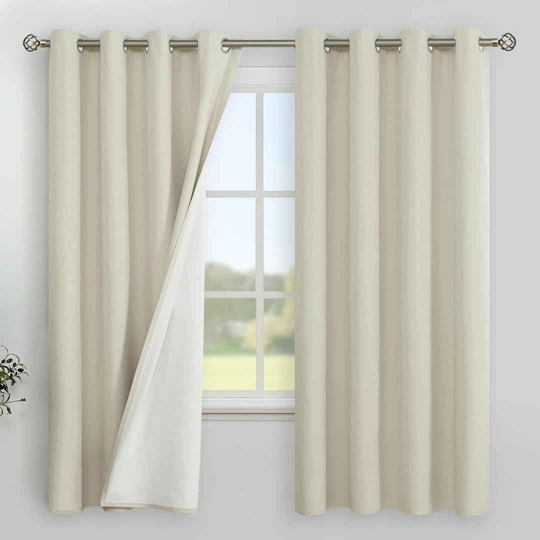 YoungsTex Stone Linen Blackout Curtains 63 Inch Length for Bedroom, Thermal Insulated Black Out Drapes with Grommet Privacy Energy Saving for Living Room, 2 Panels, 52 X 63 Inch