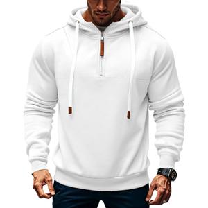 Mens Quarter Zip Hoodie Sweatshirt Warm Fleece Long Sleeve Pullover Hoodies for Men (Medium, Pure White)