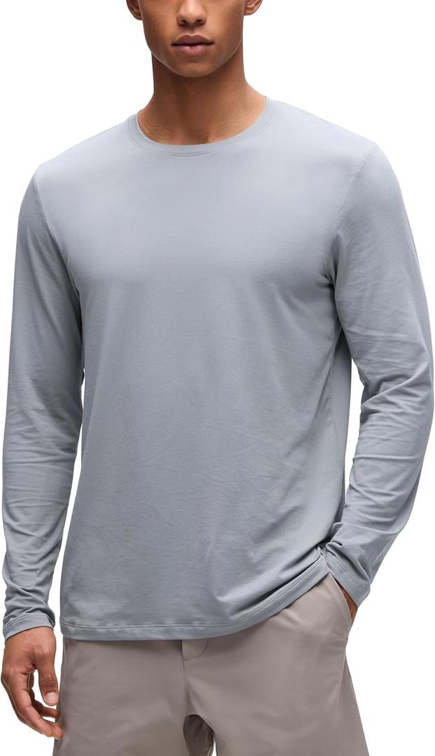 CRZ YOGA Cotton-Blend Long Sleeve Shirts for Men - Moisture Wicking Soft Workout Athletic Casual Crewneck Basic Tops, Silver Gray Medium