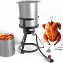 GasOne 30QT Seafood Boil and Turkey Fryer Set with Propane Gas Burner, Perforated Basket  Perfect Outdoor Cooker for Crawfish, Crab, Shrimp, Lobster, and Frying  Complete Outdoor Cooking Kit