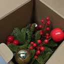 12 Inch Tabletop Christmas Tree with White Ceramic Potted,Mini Christmas Tree Holiday Decorations with Apples Pine Cones Gold Xmas Ball Berries for Home Indoor Xmas Tabel Decor (Red and Green)