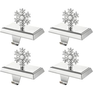 Stocking Holders for Mantle, 4 Pcs Weighted Christmas Stocking Holder, Magnetic Silver Snowflakes Stocking Hooks for Fireplace