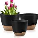 Plant Pots 12/10/9 Inch Self Watering Pots, Set of 3 Plastic Planters with Drainage Holes and Saucers,Plastic Flower Pots,Nursery Planting Pot for Indoor Out Door Plants(Black)