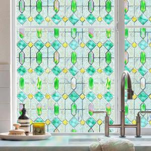 3D Stained Glass Window Film, Decorative Window Privacy Film for Bathroom,Front Door,Home, Sun Blocking Heat Control,Static Cling,Glass Haven 23.6inch x 35.4inch