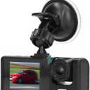 Car Dash Cam, Front Rear Inside 3 Lens Dashboard Camera Recorder with Clear Night Vision Loop Recording, 2.0 Inch Screen, 24 Hours Parking Mode